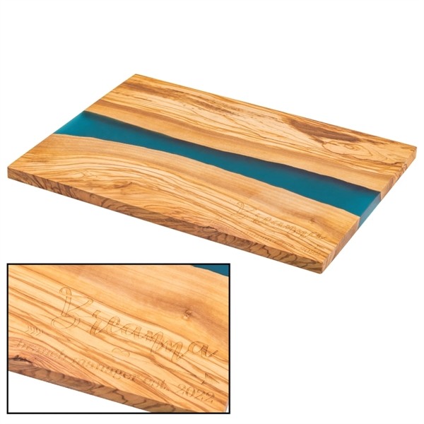 Olive Wood & Blue Resin Serving Cutting Board for