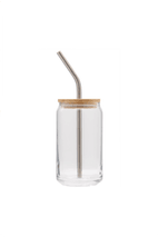 Soda Glass Can with Bamboo Lid and Straw
