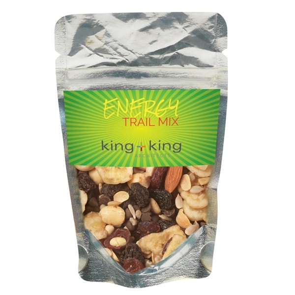 Resealable Clear Pouch With Energy Trail Mix for