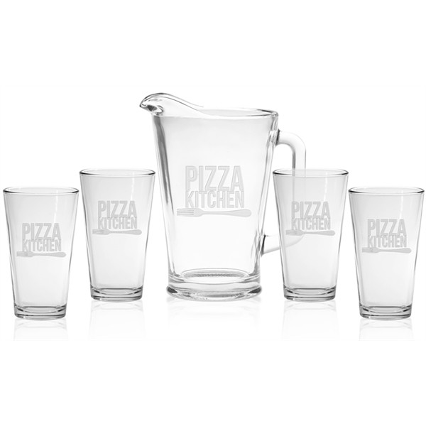 Glass Pitcher and Pint Set - Deep Etched for
